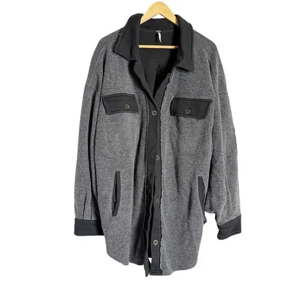 Free People Ruby Button Up Oversized Shirt Jacket Shacket Charcoal Gray Black XL - Picture 3 of 14